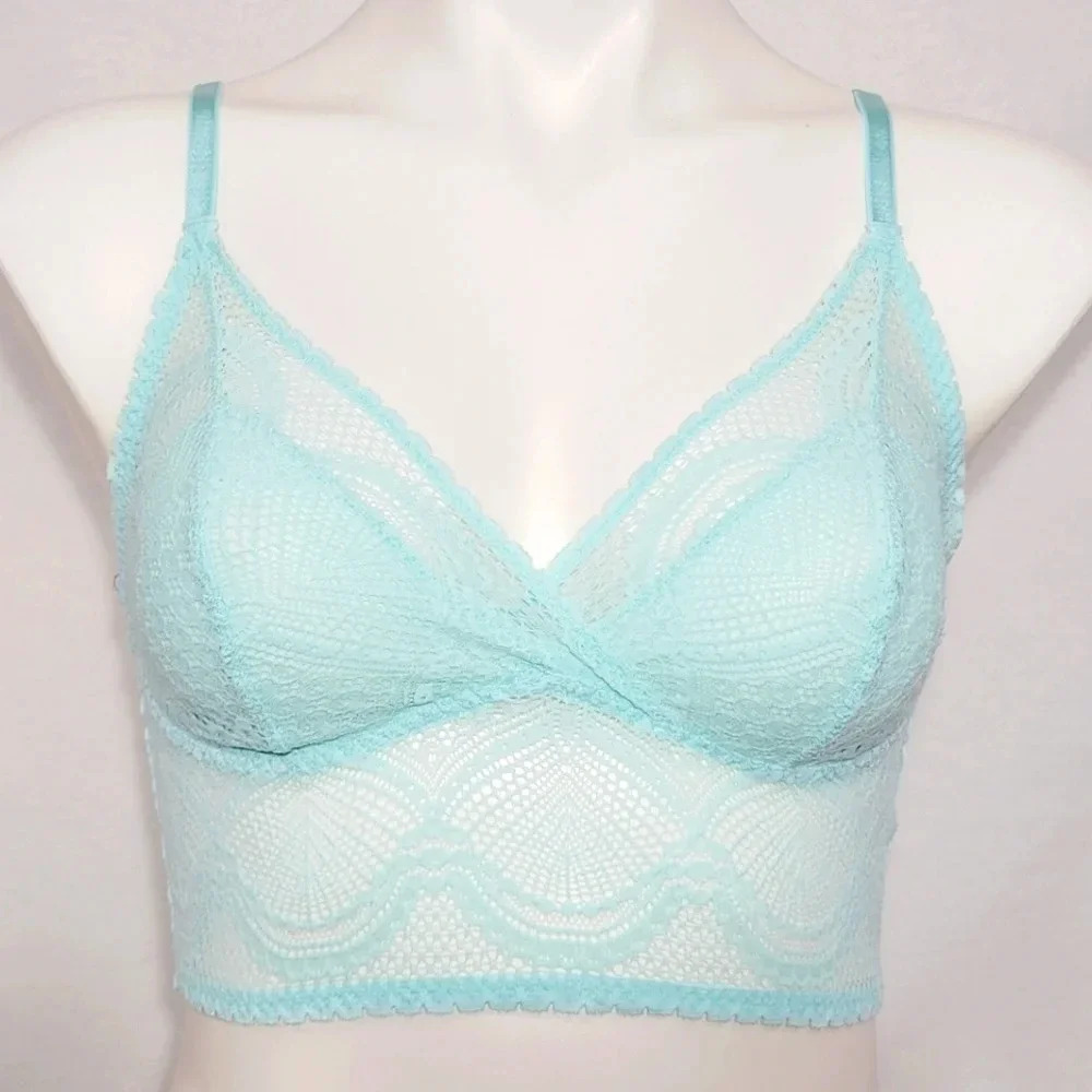 S/M Felina 140103 Finesse Super Stretchy Lace Wire Free Cami Bralette Blue Light